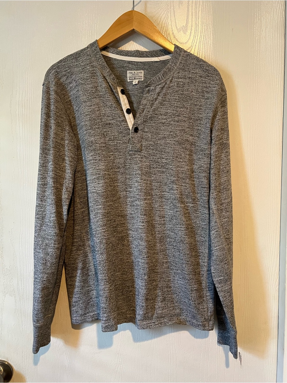 Rag & Bone Henley Shirt Long Sleeve Heather Gray Cotton Blend Men Sz Medium
